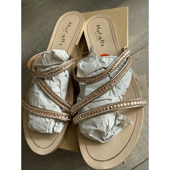 Mariella Sandals Made In Italy, Rose Gold Size 9.5M Strappy Blingy Pink Gorgeous - Picture 5 of 6